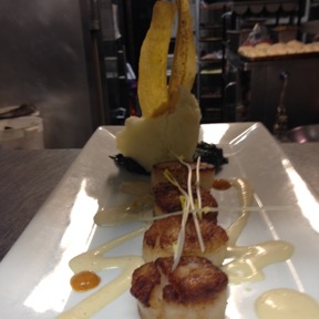 Pan seared jumbo scallops garlic-truffle aioli